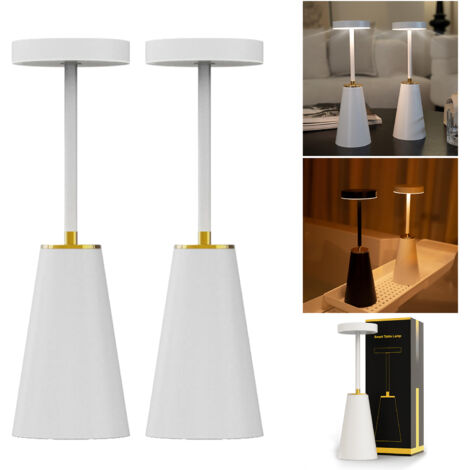 Lot de 2 lampes de table sans fil, lampe de bureau portable à piles, lampe de chevet à commande tactile à intensité variable en continu, 3 couleurs (1/5)