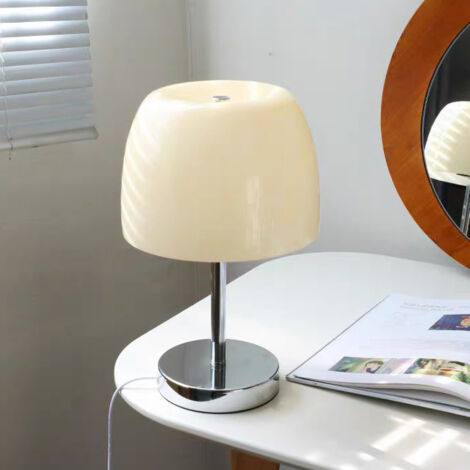 Lampe de table rétro, lampe de chevet de style Bauhaus, lampe de bureau en verre, lampe de table d'ambiance décorative (blanc chaud) (1/5)