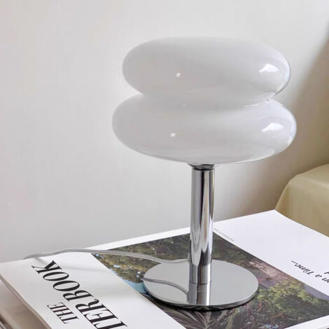 Lampe de table LED, lumière d'ambiance rétro en verre, lampe de bureau mignonne à intensité variable, lampe de chevet USB (blanc) (1/5)
