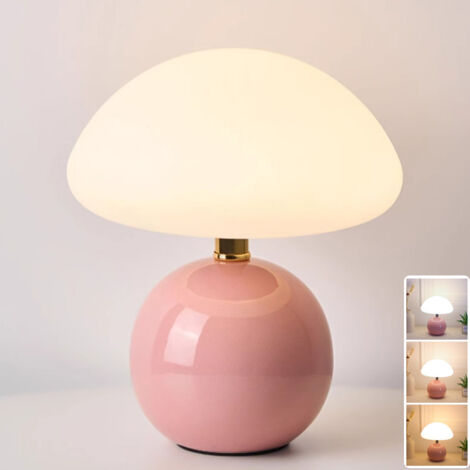 Lampe de table champignon, lampe de chevet, lampe artistique à base en céramique, lampe de bureau à intensité variable en continu, 3 modes d'éclairage (1/5)