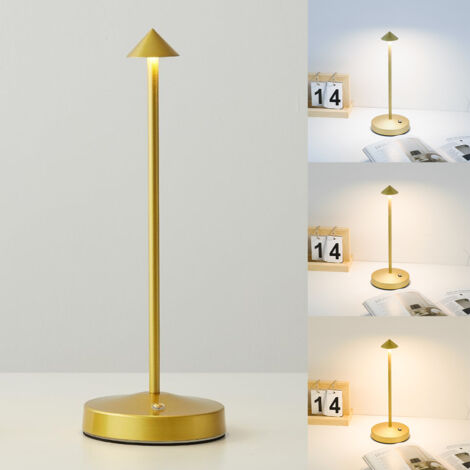 Lampe de table sans fil, lampe de bureau LED portable, veilleuse de table rechargeable à intensité variable, 3 températures de couleur, doré (1/5)