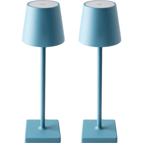 Lot de 2 lampes de table sans fil, lampe de bureau LED rechargeable, fonctionne avec batterie 5200 mAh, lumière tactile à intensité variable, bleu (1/5)