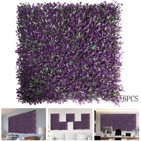 Lot de 6 clôtures de confidentialité en lierre artificiel, mur de fleurs artificielles 50 x 50 cm, décoration en imitation de feuilles de lierre (violet)