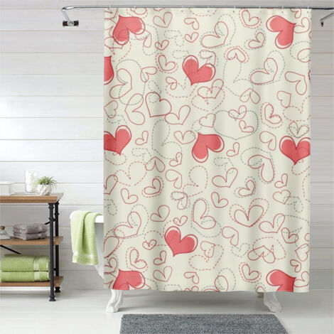 Rideau de douche motif amour romantique doux, rideau salle de bain imperméable, 90x180 cm (1/5)