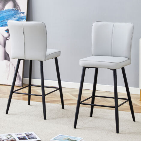 Chaise de style bar, en matériau PU gris clair, haute de 101 cm. Conception deux parties : dossier ergonomique, confortable et esthétique. (1/5)