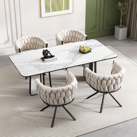Chaises de salon Samt-Esszimmerstuhl, ensemble de 4 pièces. Chaise de repos pour les moments de détente, avec quatre pieds métalliques. Couleur beige. (1/5)