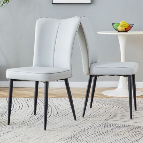 Deux types de chaises modernes à dessus gris clair. Disponibles dans plusieurs couleurs. Hauteur : 89 cm. Chaisettes en PU gris clair. Pieds métalliques noirs. Parfaites pour les bureaux, les restaura (1/5)