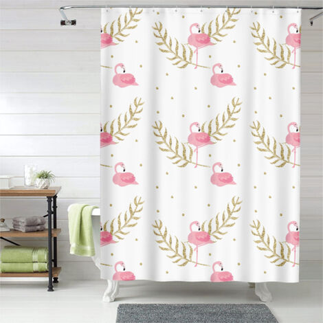 Rideau de douche motif flamant rose doux romantique, rideau salle de bain imperméable, 90x180 cm (1/5)