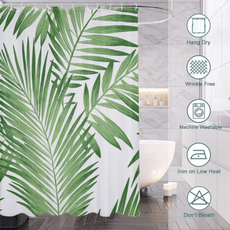 Rideau de douche motif feuilles vertes exotiques, rideau salle de bain imperméable, 150x180 cm