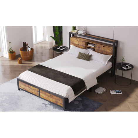 Lits métalliques. Lits pour jeunes. Lits jumeaux de 140 x 200 cm, avec un dessus de lit aménagé en espace de stockage et un sommier en métal. Lits métalliques pour adultes, enfants et adolescents. (1/5)