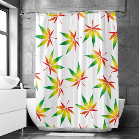 Rideau de douche motif feuilles de chanvre et décor tropical, rideau salle de bain imperméable, 150x180 cm