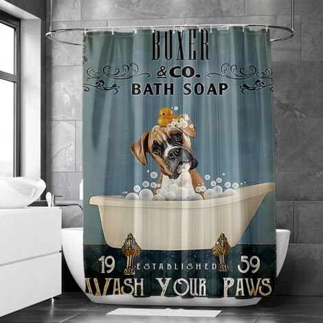 Rideau de douche motif chat et chien rétro décoratif, polyester imperméable, 90x180 cm