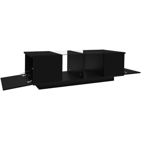 Table de salon moderne et noire, équipée d’un éclairage LED. La surface de la table est très brillante. Dimensions : 120 x 50 x 38,5 cm. (1/5)
