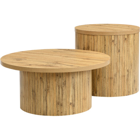 Table de salon, table ronde à deux plateaux. Table d’appoint en bois naturel. Table multifonctionnelle pour le salon. (1/5)