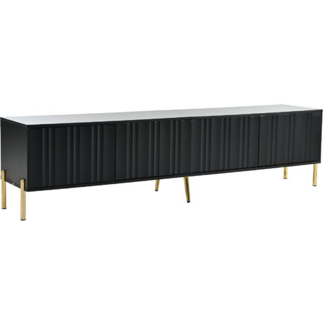 Armoire de télévision noire, dimensions : 190 cm de longueur × 38 cm de largeur × 48 cm de hauteur. Pieds de table en or. (1/5)