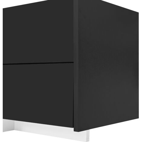 Postes de télévision avec un meuble de rangement bas, et un meuble de rangement noir brillant. Les pieds du meuble sont blancs, pour un effet contrastant. Les portes et les tiroirs sont de style éléga (1/5)