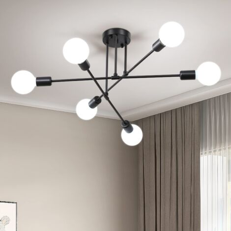 Lustre Spoutnik moderne, plafonnier semi-encastré noir à 6 lumières du milieu du siècle pour chambre à coucher, salle à manger, salon, cuisine, bureau (1/5)