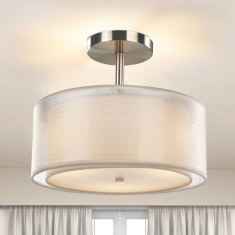 Plafonnier, plafonnier à 3 lumières, plafonnier semi-encastré, luminaires à montage au plafond avec double abat-jour en tissu