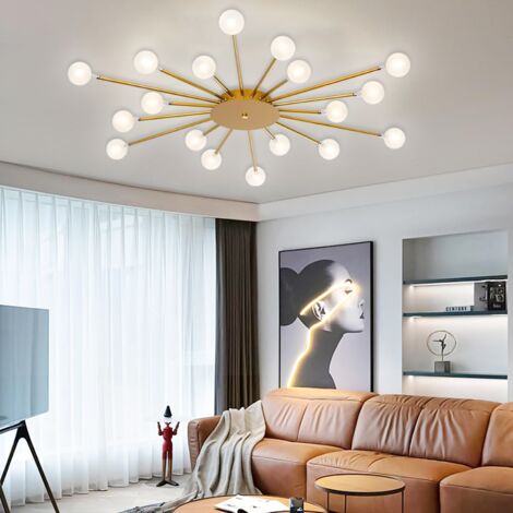 Plafonnier LED, Luminaire Sputnik Moderne, Lustre LED à économie d'énergie avec 18 ampoules G4 et abat-jour en verre, φ 95 cm, Lumière chaude 3000 K