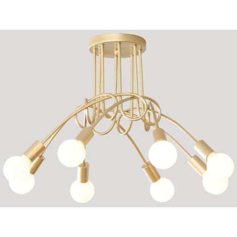 Plafonnier industriel, lustre Sputnik, plafonnier en métal à 8 têtes, lustre vintage, or (ampoule non incluse) (1/5)