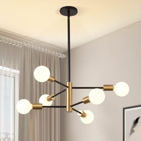 Lustre Spoutnik, plafonnier 6 lumières style milieu du siècle, suspension industrielle rétro, lustre, 3 températures de couleur (avec ampoules) (1/5)