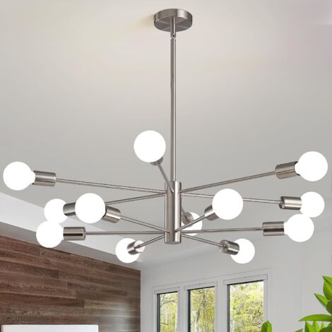 Lustre moderne Spoutnik, plafonnier 12 lumières style milieu du siècle, suspension industrielle rétro, lustre, lumière chaude (avec ampoules) (1/5)