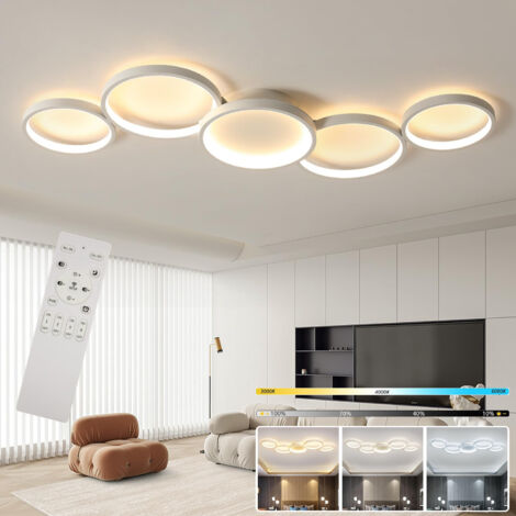 Plafonnier LED moderne, lustre LED rond à 5 têtes, suspension LED à économie d'énergie, plafonnier suspendu en métal, 3 températures de couleur (1/5)