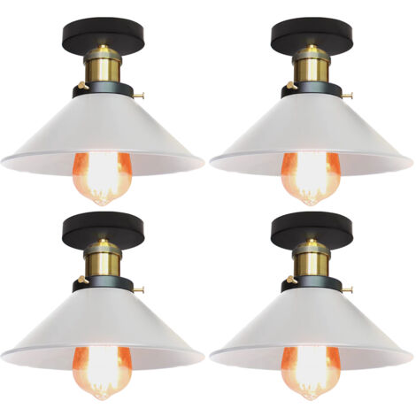 Lot de 4 plafonniers de style industriel, lustres rétro en métal, suspensions LED, plafonniers de haute qualité, φ22 cm (blanc et doré) (1/5)