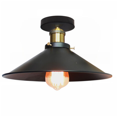 Plafonnier de style industriel, lustres rétro en métal, suspensions LED, plafonnier de haute qualité, φ30 cm (noir et doré) (1/5)