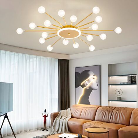 Plafonnier LED, Luminaire Sputnik Moderne, Lustre LED à économie d'énergie avec 18 ampoules G4 et abat-jour en verre, φ 95 cm, Lumière chaude 3000 K