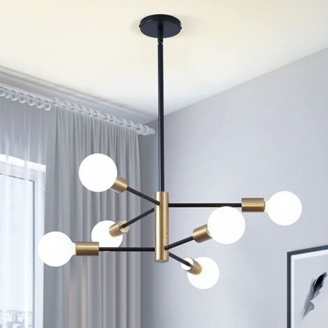 Lustre moderne Spoutnik, plafonnier 6 lumières style milieu du siècle, suspension industrielle rétro, lustre, lumière blanche (avec ampoules) (1/5)