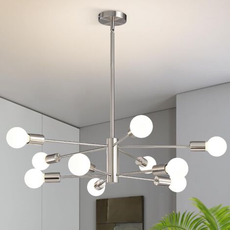 Lustre moderne Spoutnik, plafonnier 10 lumières style milieu du siècle, suspension industrielle rétro, lustre, lumière blanche (avec ampoules) (1/5)