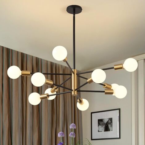 Lustre Spoutnik vintage, suspension 10 lumières, plafonnier industriel rétro, lustre moderne, lumière chaude (avec ampoules) (1/5)