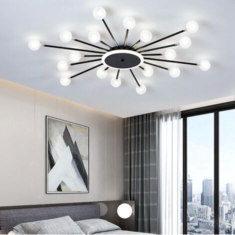 Plafonnier LED, Lustre moderne, Luminaire Spoutnik en métal, Suspension LED basse consommation, Plafonnier avec 18 abat-jours en verre, 95 cm (Noir) (1/5)