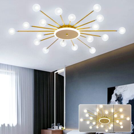 Plafonnier LED, Moderne Sputnik Light, Lustre LED à économie d'énergie avec 18 ampoules G4 et abat-jour en verre, 3 températures de couleur, φ 95 cm