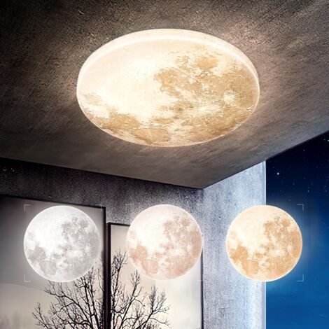 Plafonnier encastré à intensité variable de style lune de 35 cm, couleur variable 3000K/4000K/6000K par interrupteur mural, plafonnier moderne LED 24W
