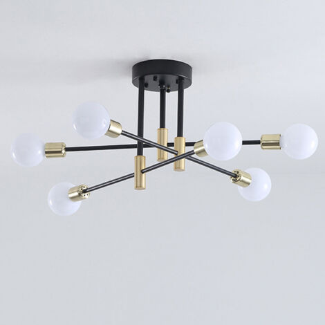 Lustre Spoutnik, éclairage suspendu nordique moderne du milieu du siècle, luminaire de plafond à 6 lumières, lumière blanche chaude (ampoule incluse) (1/5)