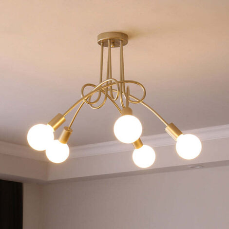 Plafonnier industriel, lustre Sputnik, plafonnier en métal à 5 têtes, lustre vintage, or (ampoule non incluse) (1/5)