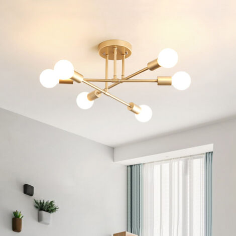 Plafonnier moderne Spoutnik, 6 lumières dorées du milieu du siècle, plafonnier semi-encastré pour chambre à coucher, salle à manger, salon, cuisine