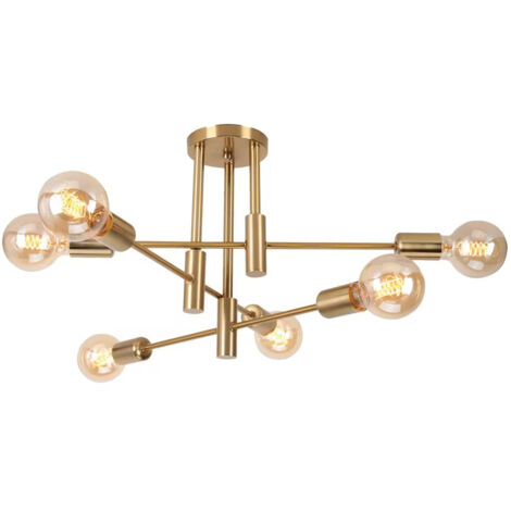 Lustre Sputnik, éclairage suspendu nordique moderne du milieu du siècle, plafonnier à 6 lampes, cuivre (ampoule non incluse) (1/5)
