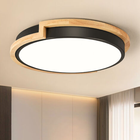 Plafonnier LED 50 cm, plafonnier moderne à encastrer, lumière décorative noire, luminaires à proximité du plafond (lumière chaude)