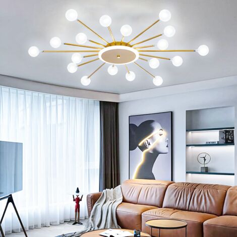 Plafonnier LED, Luminaire Sputnik Moderne, Lustre LED à économie d'énergie avec 18 ampoules G4 et abat-jour en verre, φ 95 cm, Lumière blanche 6000 K