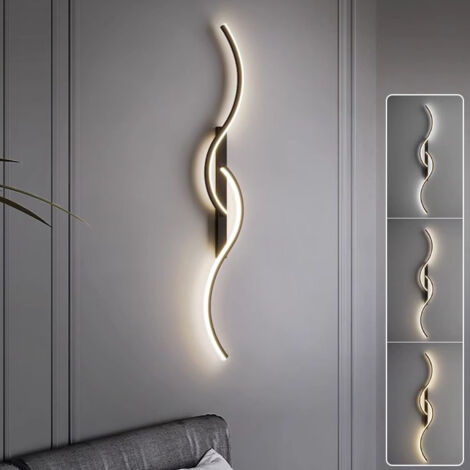 Applique murale LED 60 cm, lampe de chevet créative, lumière décorative, 3 températures de couleur réglables, applique murale incurvée, noire (1/5)