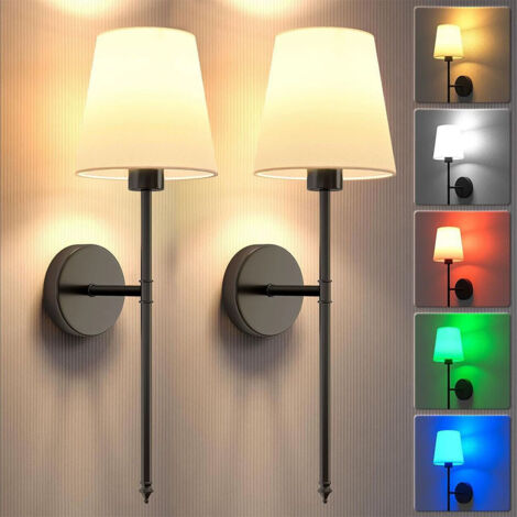 Lot de 2 appliques murales rechargeables avec télécommande, intensité variable, 3 températures de couleur réglables, modes d'éclairage RVB, noir (1/5)
