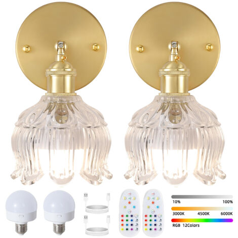 Lot de 2 appliques murales LED rechargeables avec télécommande, lampe de chevet sans fil, intensité variable, changement de couleur RVB, 3 000K-6 000K (1/5)