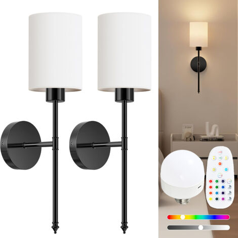 Lot de 2 appliques murales rechargeables avec télécommande, intensité variable, 3 températures de couleur réglables, modes d'éclairage RVB, noir (1/5)