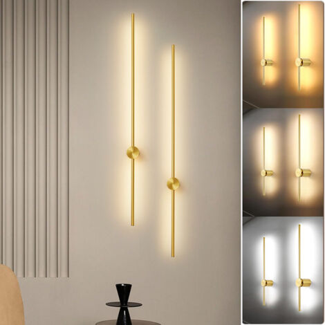 Lot de 2 appliques murales LED 60 cm, lampe de chevet rotative à 350°, éclairage décoratif d'intérieur, 3 températures de couleur réglables, doré