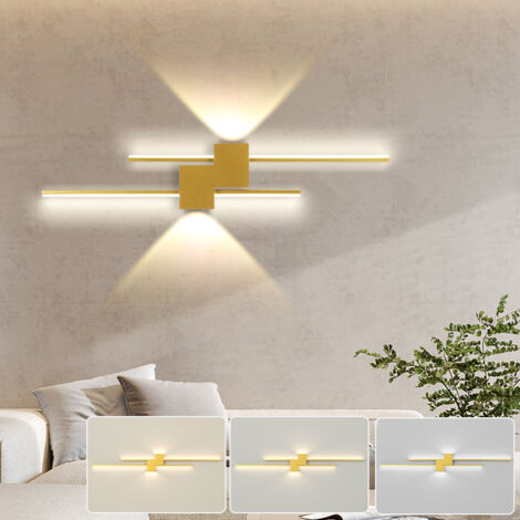 Applique murale LED 60 cm, lampe de chevet créative, lumière décorative, 3 températures de couleur réglables, applique murale LED 26 W, dorée