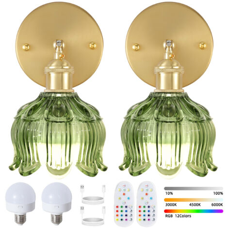 Lot de 2 appliques murales LED rechargeables avec télécommande, lampe de chevet sans fil, intensité variable, changement de couleur RVB, 3 000K-6 000K (1/5)