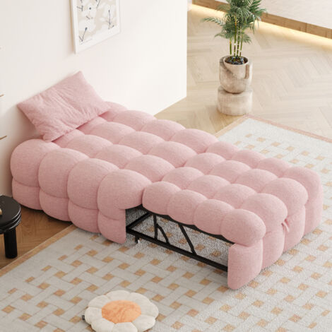 Lit double, tabouret de pied 2 en 1, canapé convertible, lit individuel, lit pliant, tissu à motifs étoilés, rose (1/5)